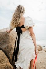 Willow Whisper Dress — Stone with Black ties