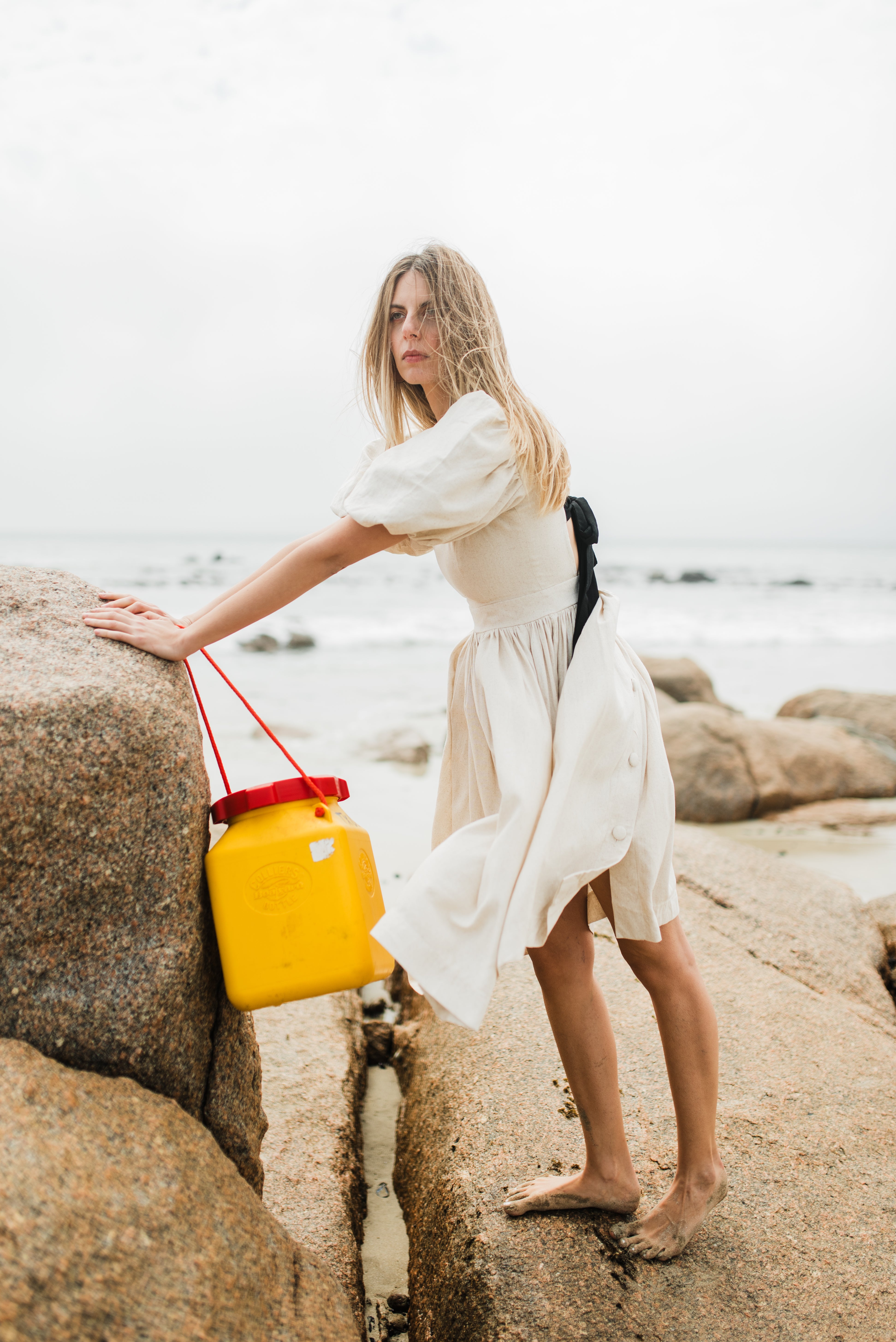 Willow Whisper Dress — Stone with Black ties