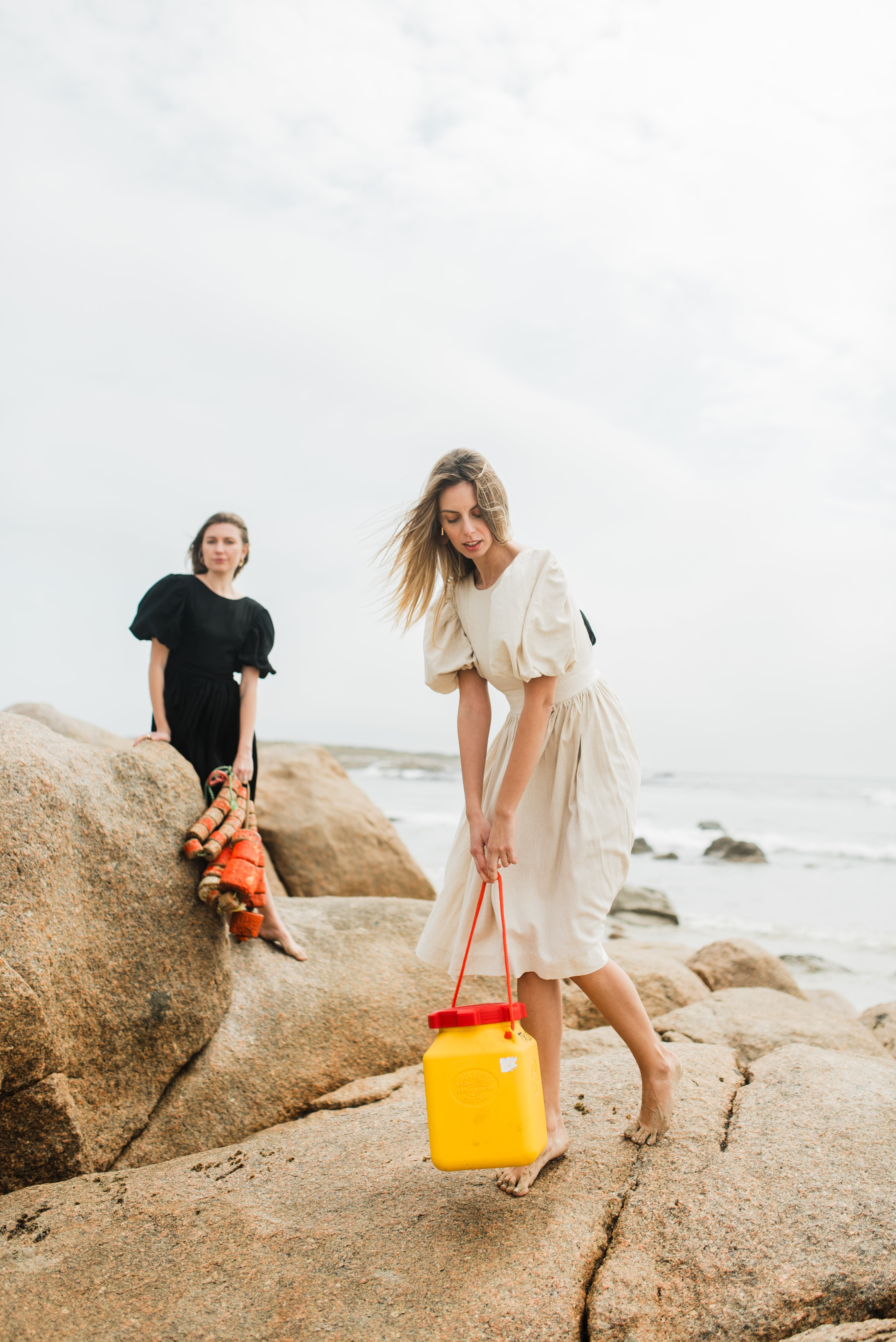 Willow Whisper Dress — Stone with Black ties