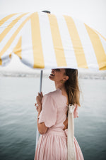 Peach Wisp Scallop Open Back Dress — Blush Peach with Oatmeal Tie