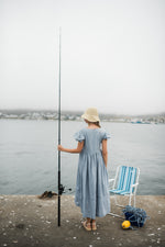 Morning Tide Frill Sleeve Dress — Misty blue Cotton Linen