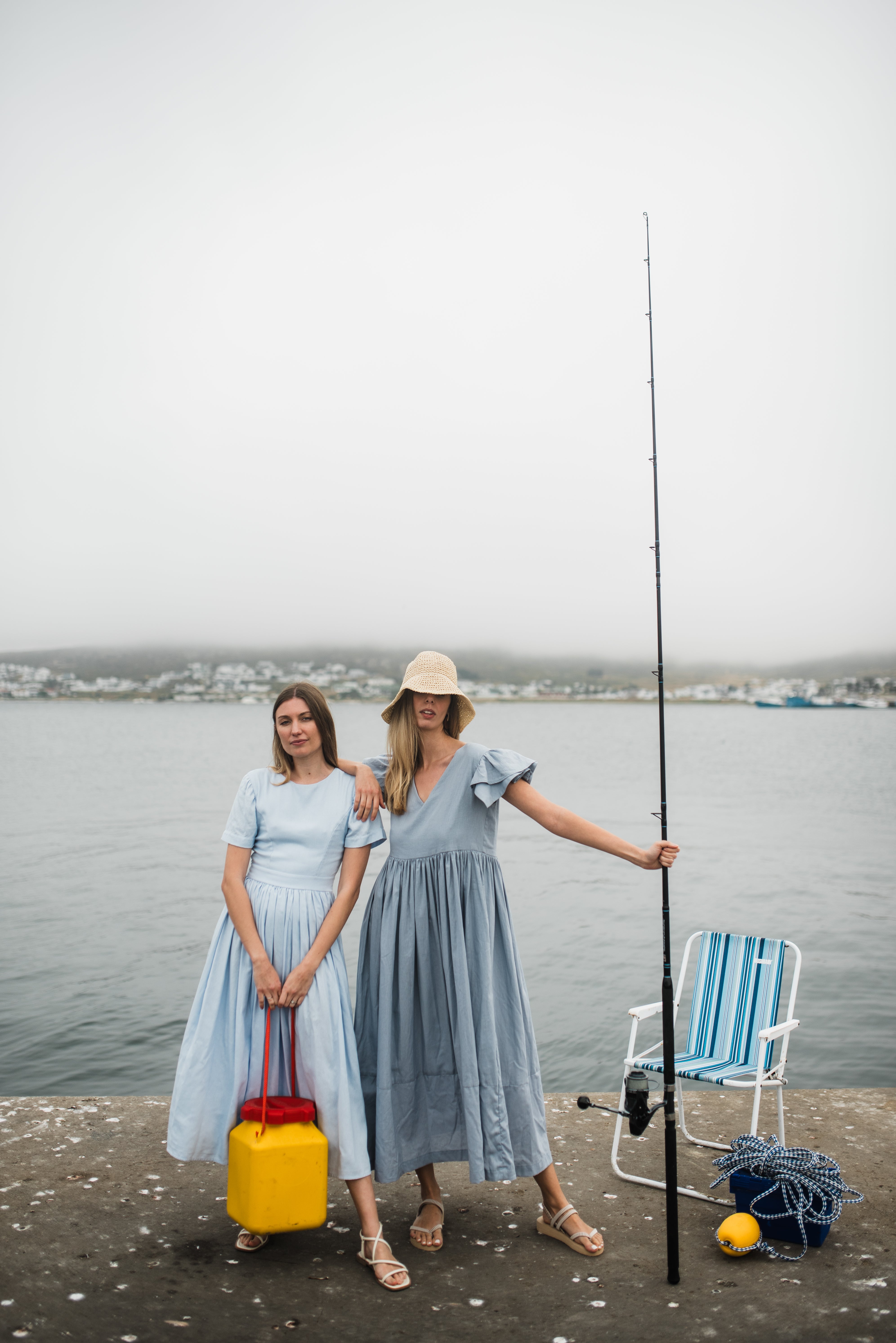 Blue Haze Closed Back Dress — Cool Blue with Oatmeal Tie