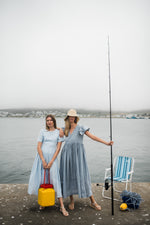 Blue Haze Closed Back Dress — Cool Blue with Oatmeal Tie