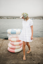 Cloudlight Mini Pleat Dress — White Cotton Linen