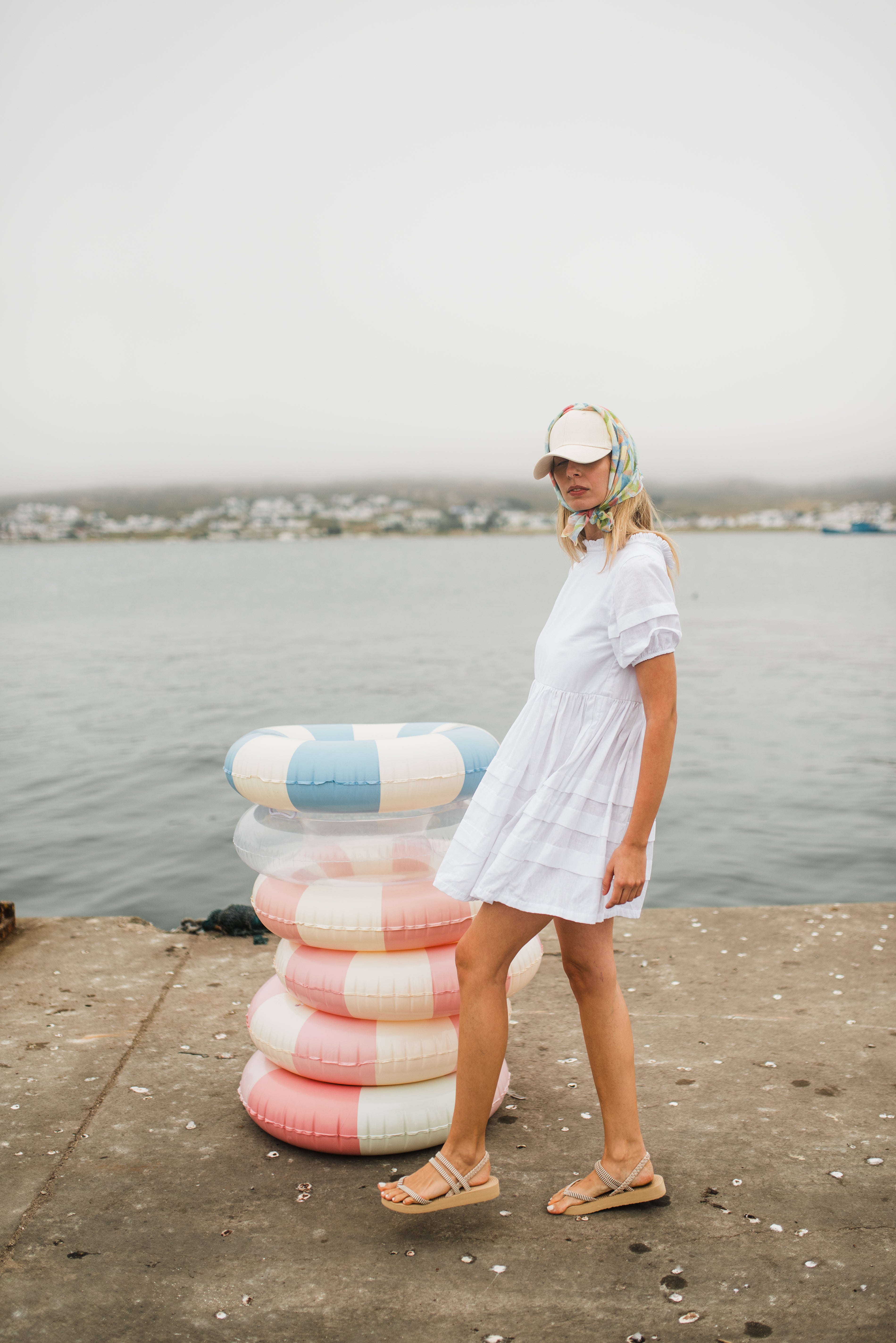Cloudlight Mini Pleat Dress — White Cotton Linen