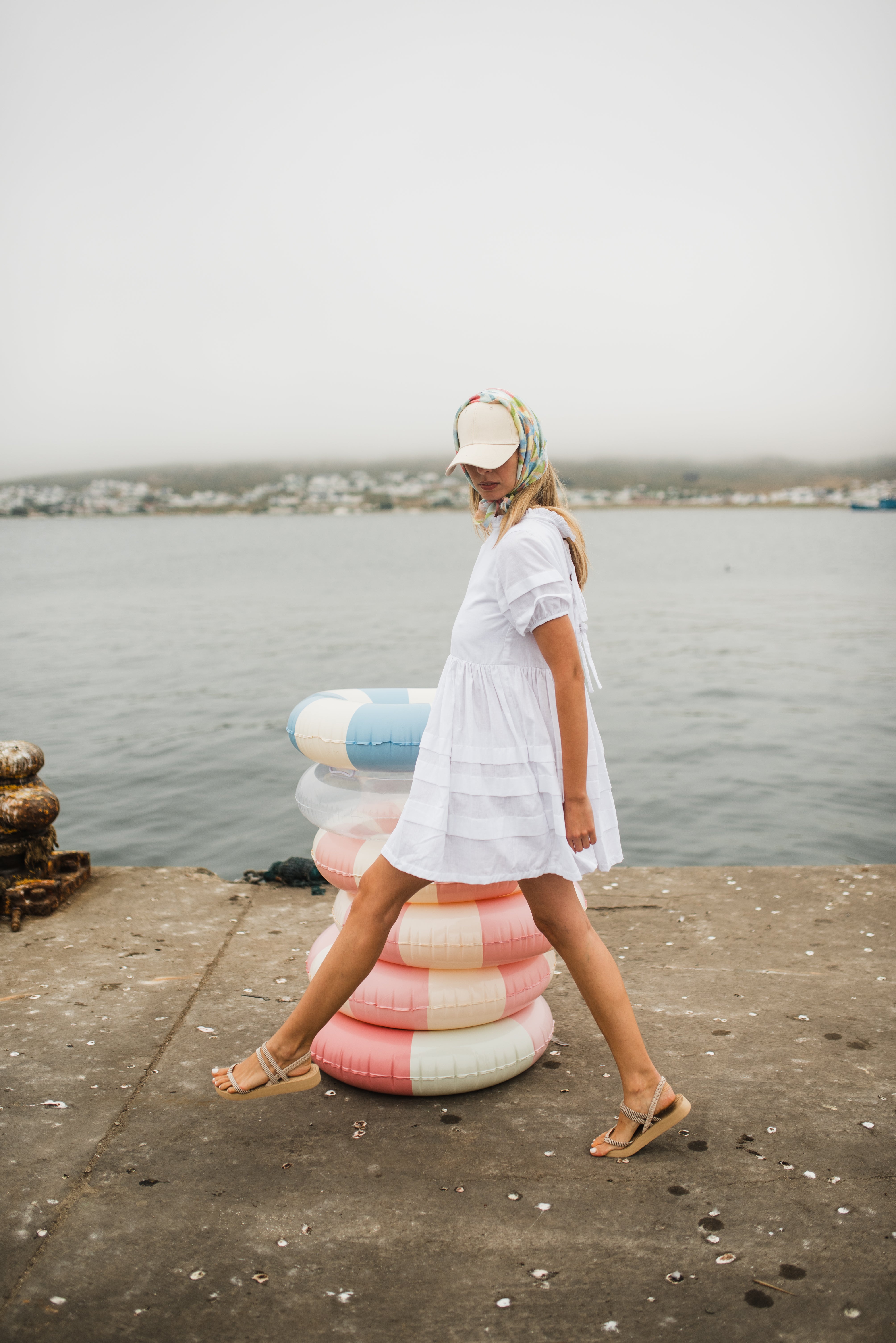 Cloudlight Mini Pleat Dress — White Cotton Linen
