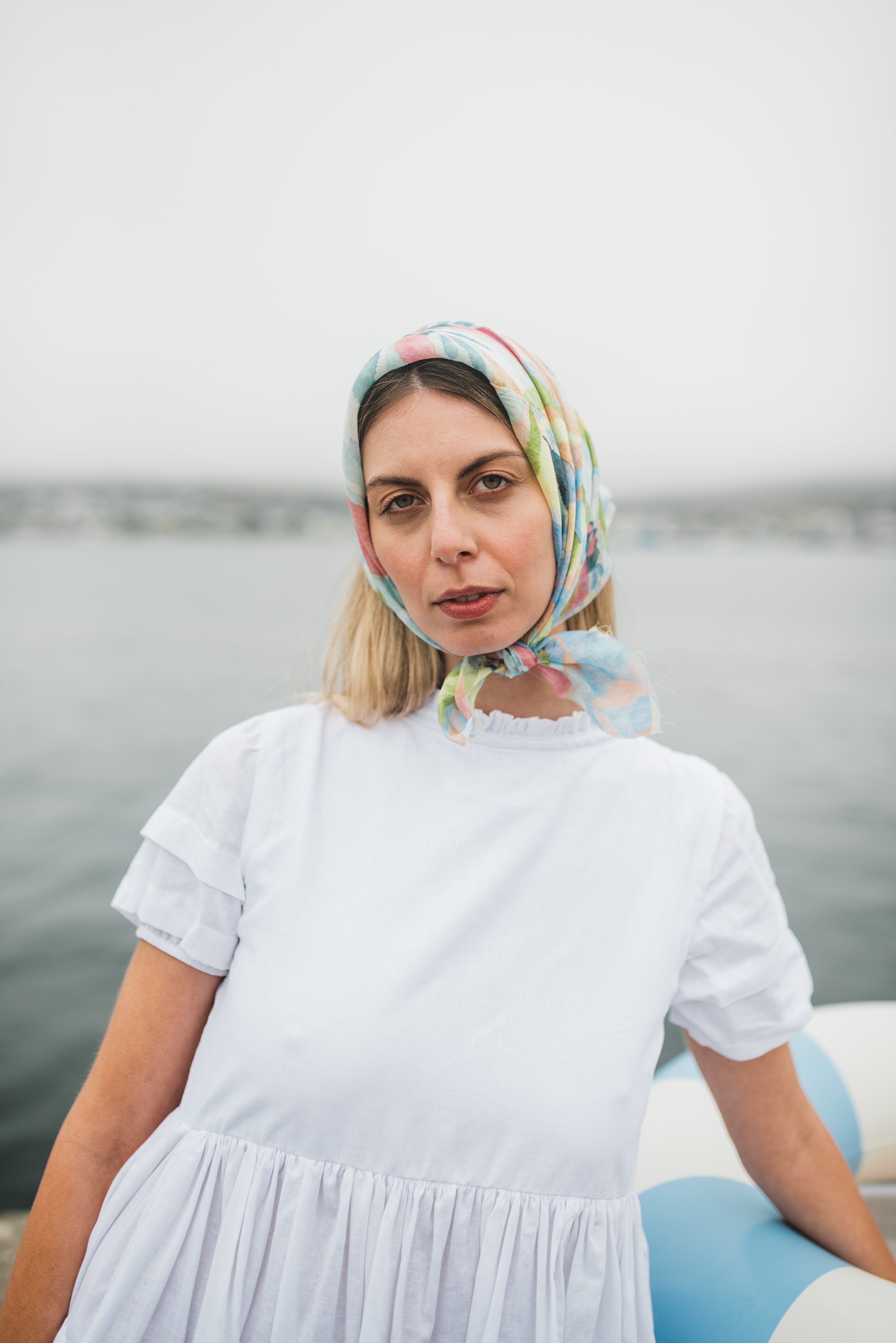 Cloudlight Mini Pleat Dress — White Cotton Linen