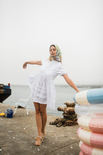 Cloudlight Mini Pleat Dress — White Cotton Linen