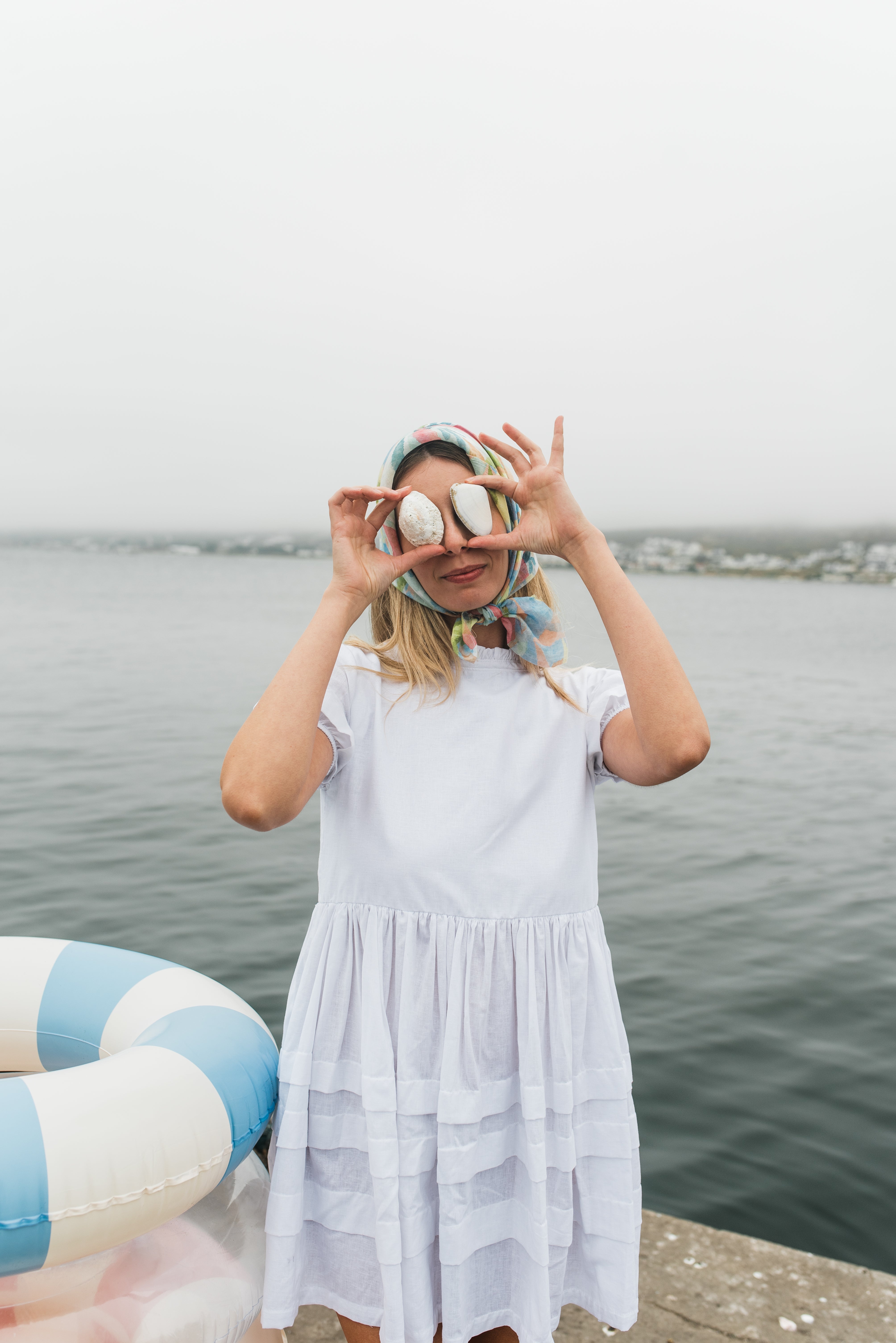 Cloudlight Mini Pleat Dress — White Cotton Linen