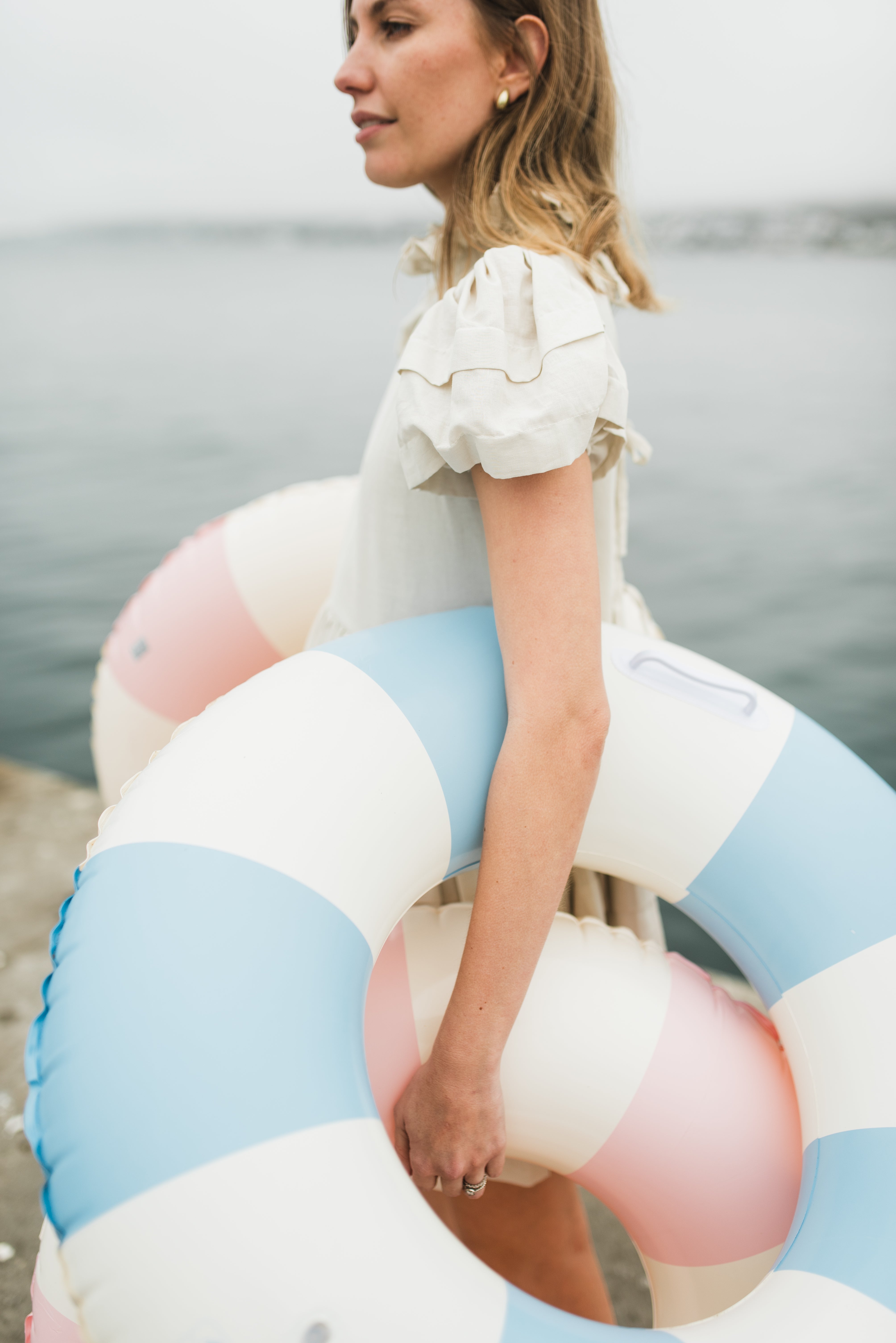 Riverstone Mini Pleat Dress — Stone Cotton Linen