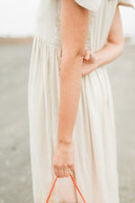 Driftwood Dawn Frill Sleeve Dress — Stone Cotton Linen