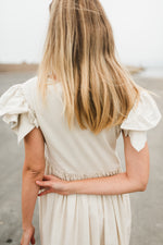 Driftwood Dawn Frill Sleeve Dress — Stone Cotton Linen