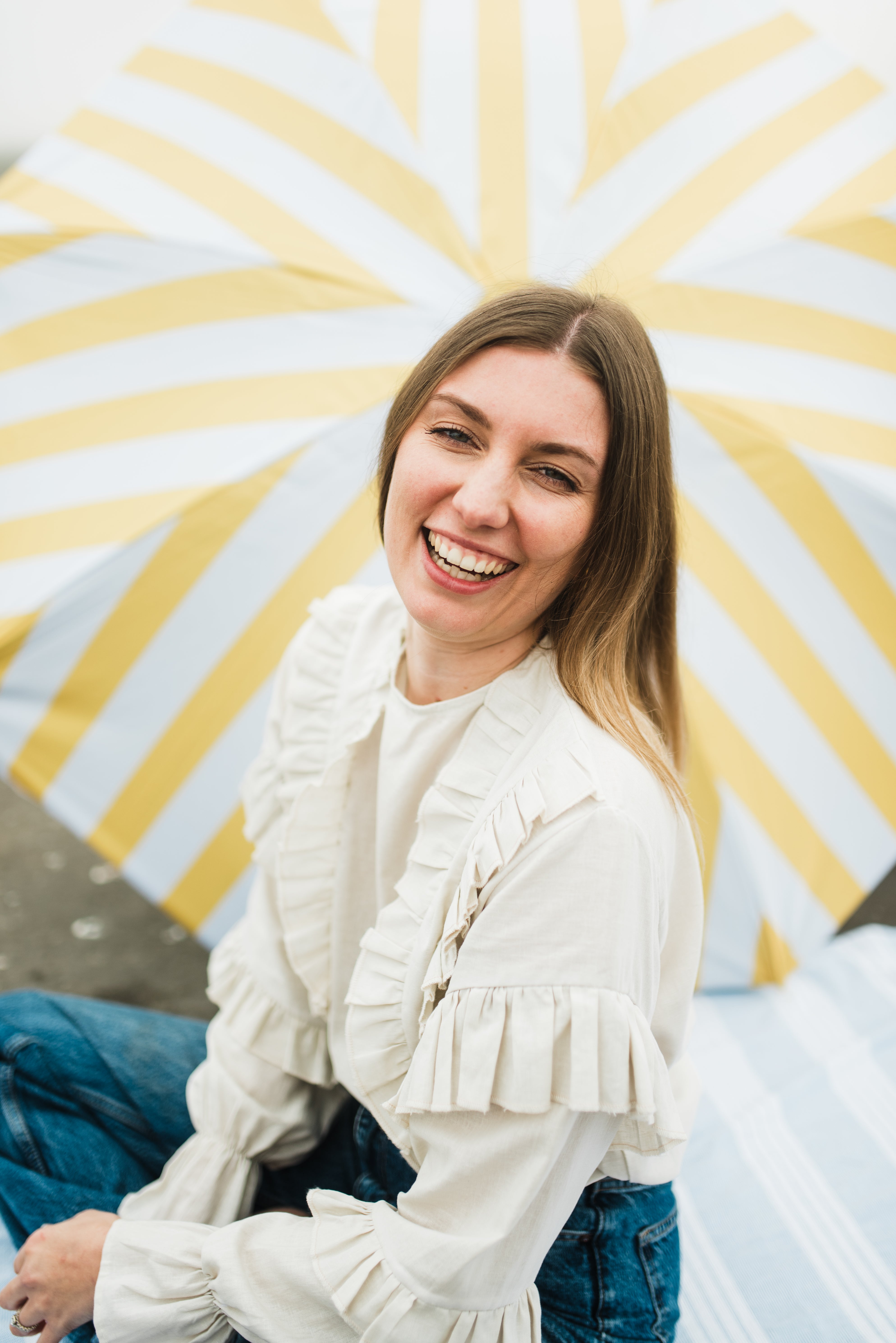 Fleurstone Frill Top — Stone Cotton Linen