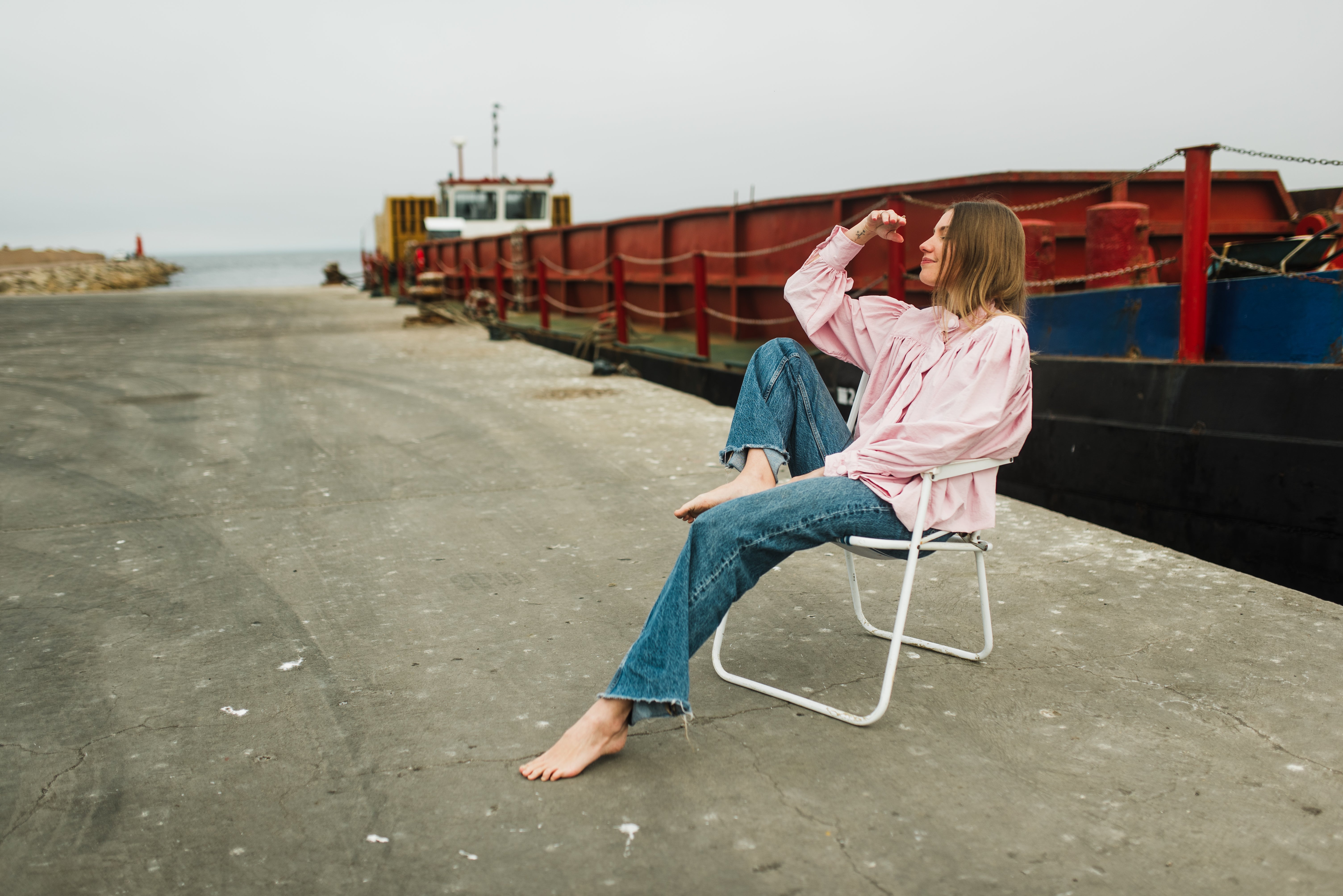 PRE-ORDER Petal Edge Scallop Jacket — Light Pink Mid Length