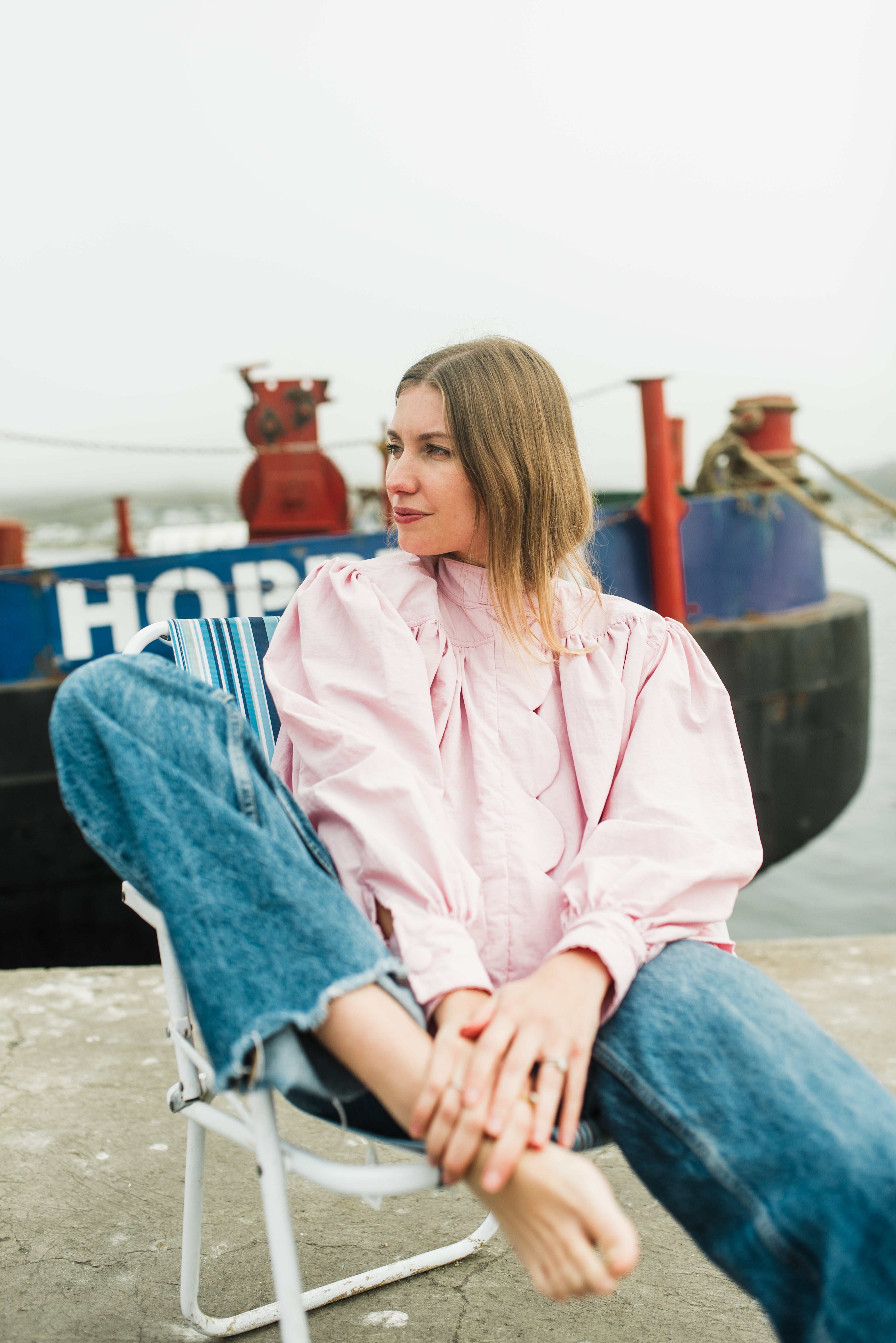 PRE-ORDER Petal Edge Scallop Jacket — Light Pink Mid Length