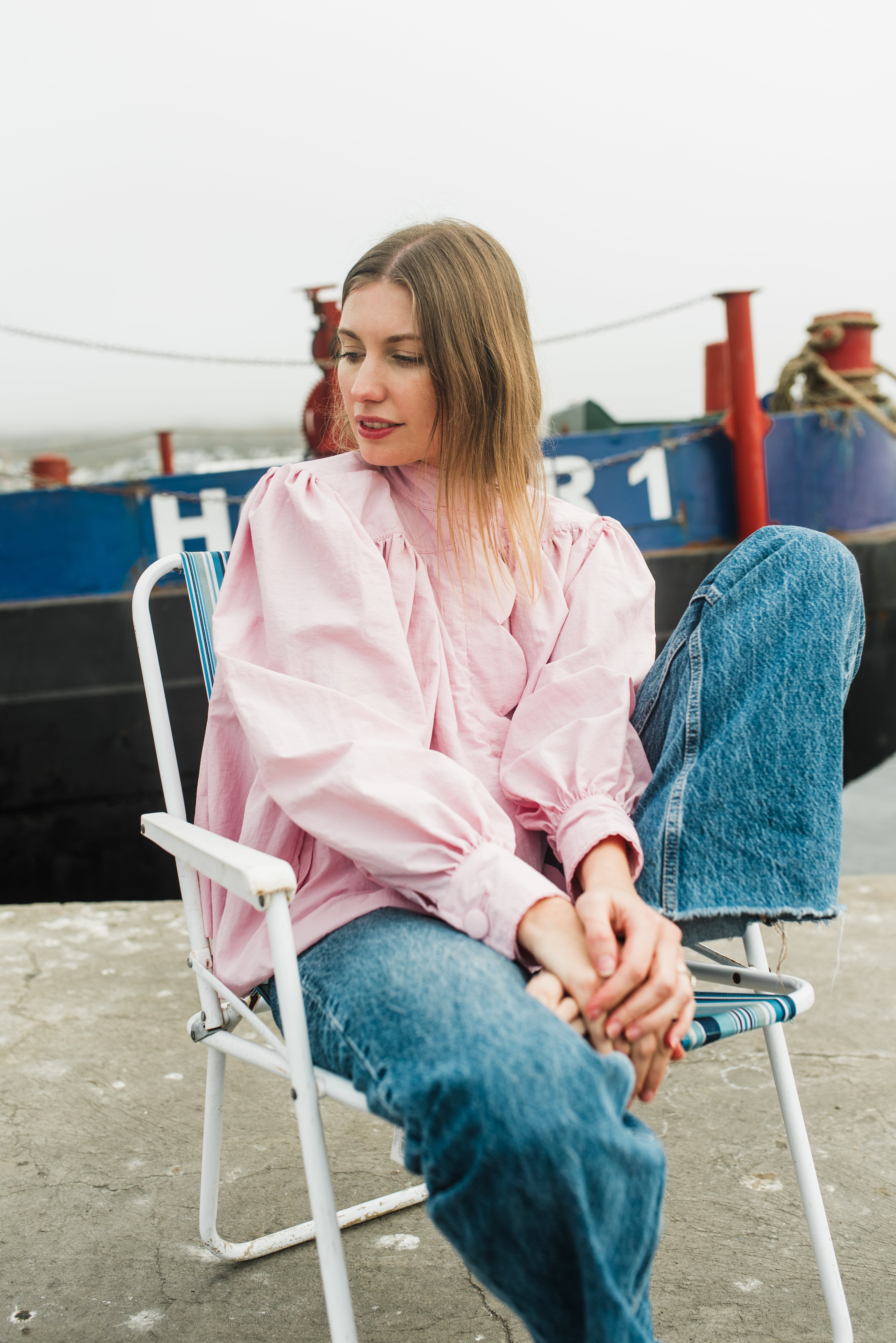 PRE-ORDER Petal Edge Scallop Jacket — Light Pink Mid Length