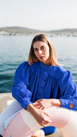 The Dark Blue Scalloped Cropped Jacket Cropped Length
