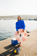 The Dark Blue Scalloped Cropped Jacket Cropped Length