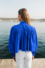 The Dark Blue Scalloped Cropped Jacket Cropped Length