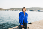 The Dark Blue Scalloped Jacket Mid Length