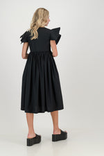 Black Cotton Poplin Daisy Dress
