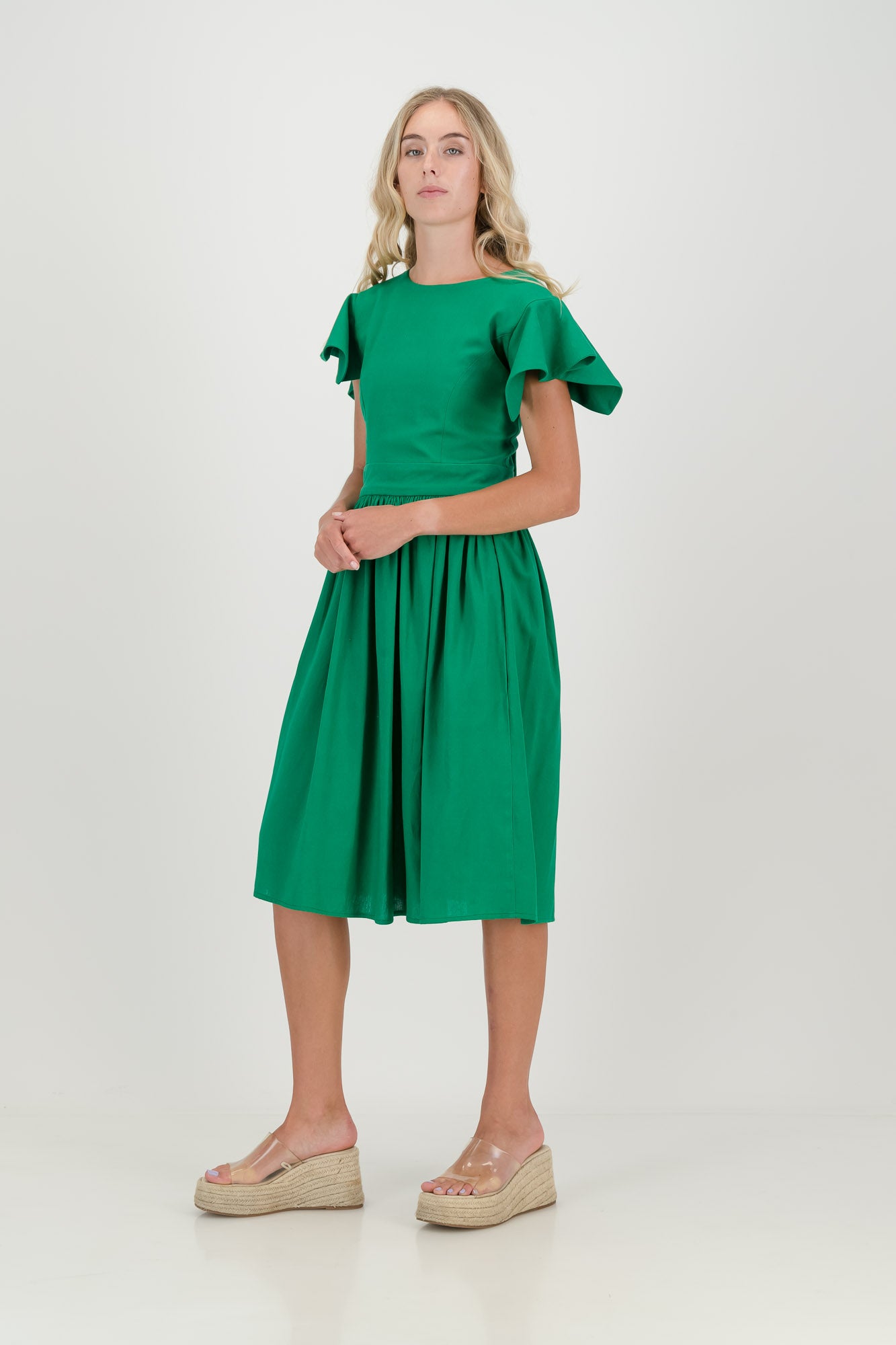 The Forest Green Camelia Open Back Dress