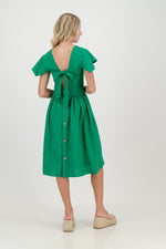The Forest Green Camelia Open Back Dress