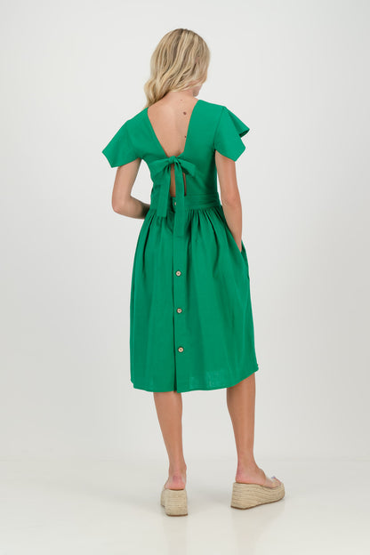 The Forest Green Camelia Open Back Dress