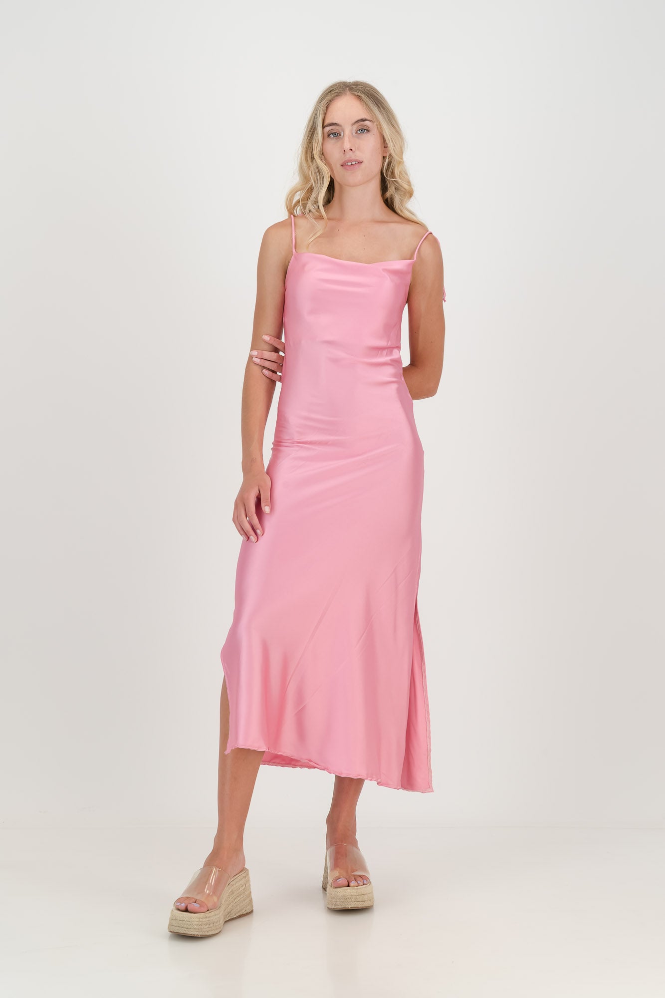 The Pink Luna Satin Slip Dress