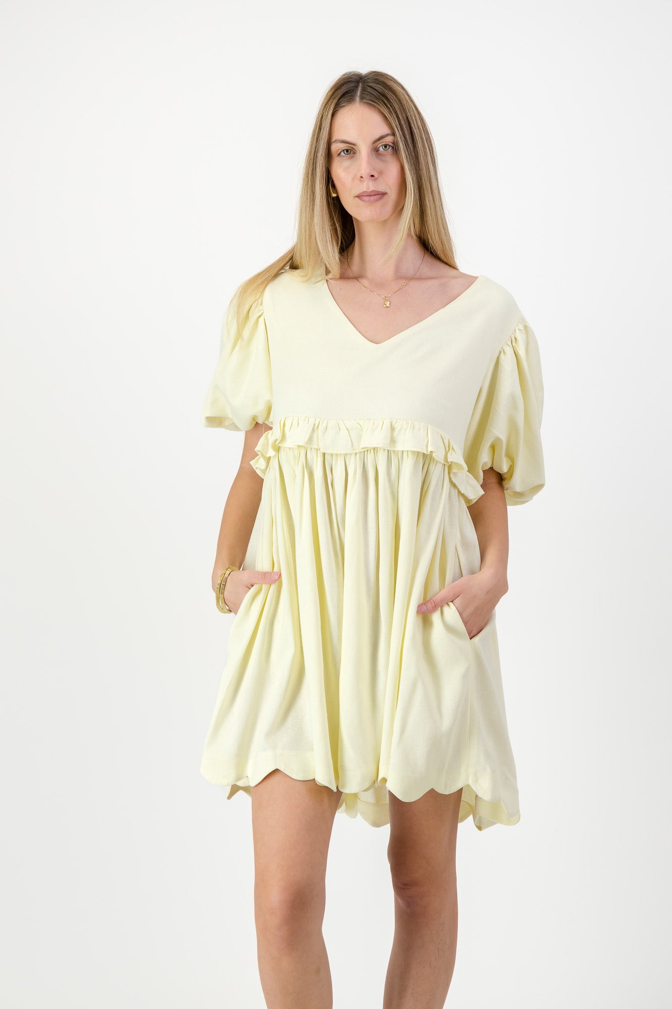 Sun Petal Scallop Dress  — Butter Yellow