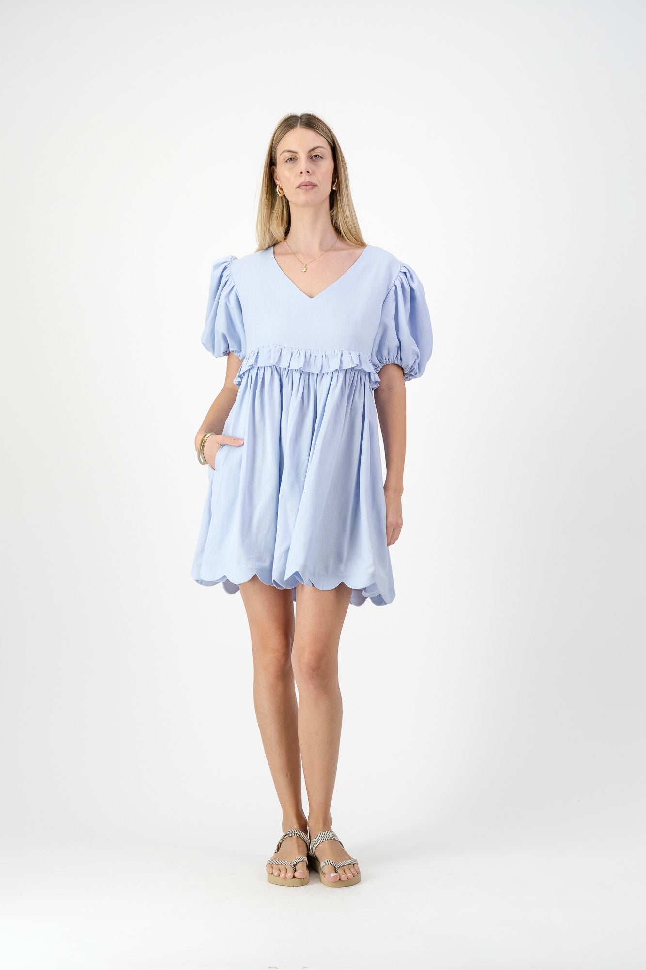Bluebell Whisper Scallop Dress  — Cool Blue