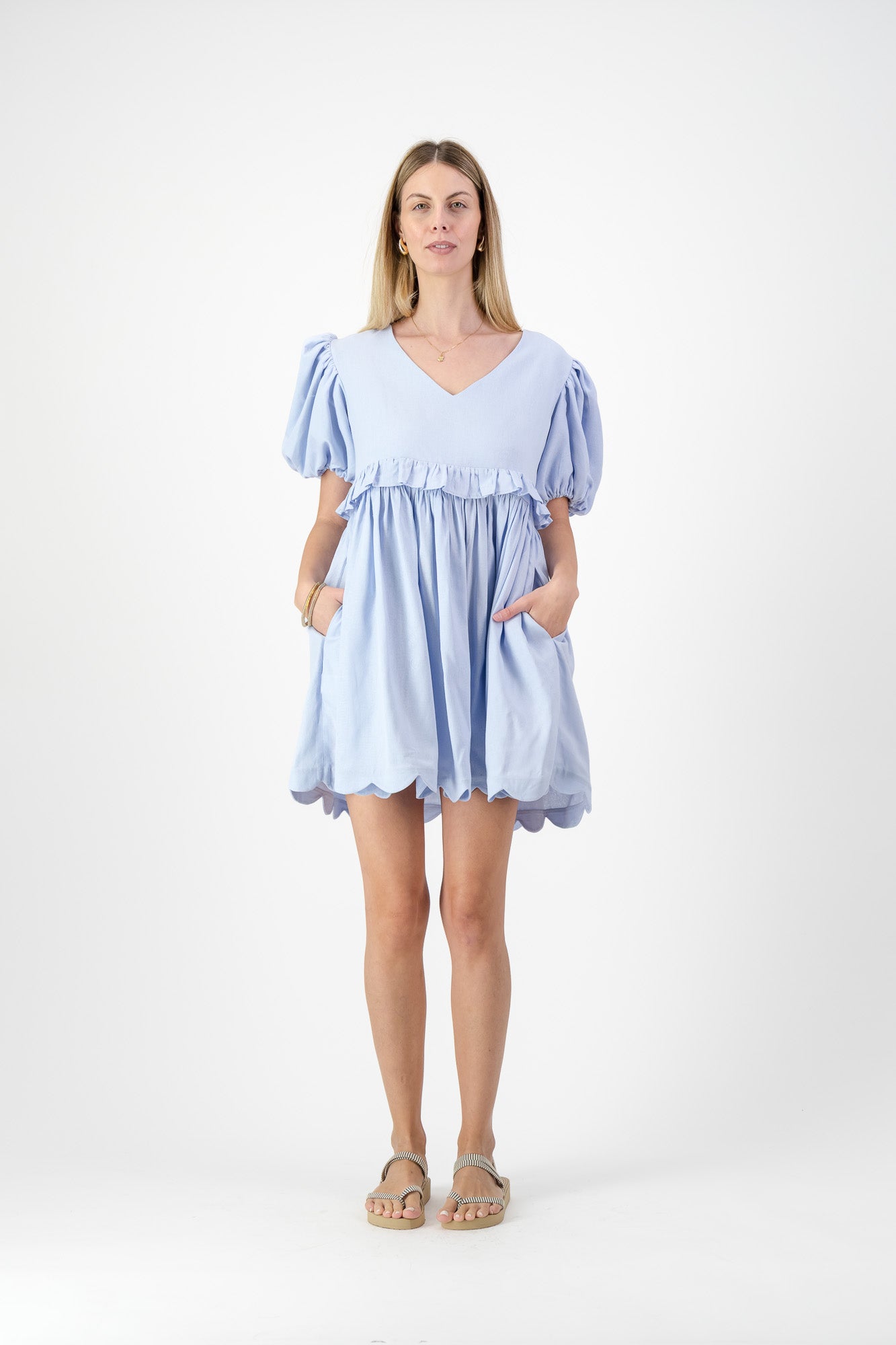 Bluebell Whisper Scallop Dress  — Cool Blue