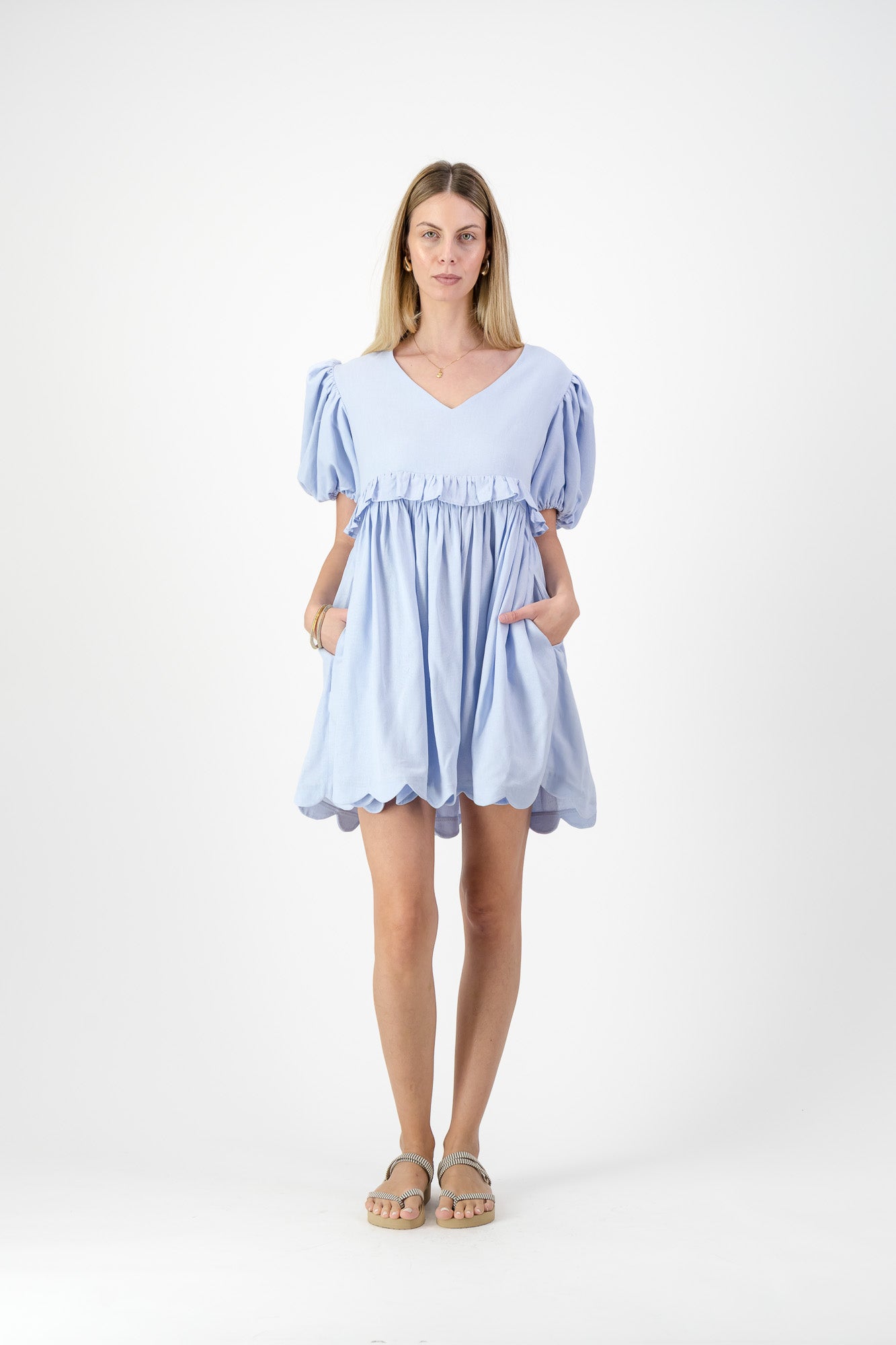 Bluebell Whisper Scallop Dress  — Cool Blue