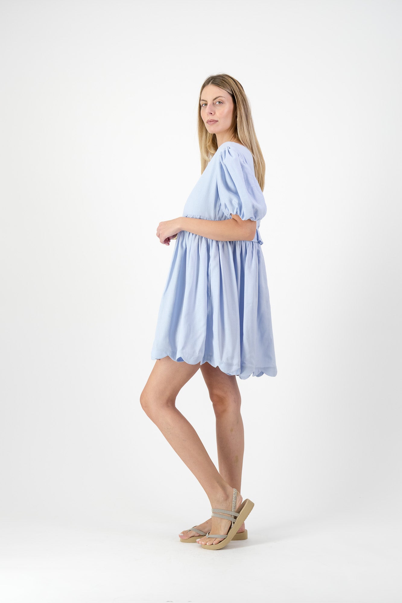 Bluebell Whisper Scallop Dress  — Cool Blue