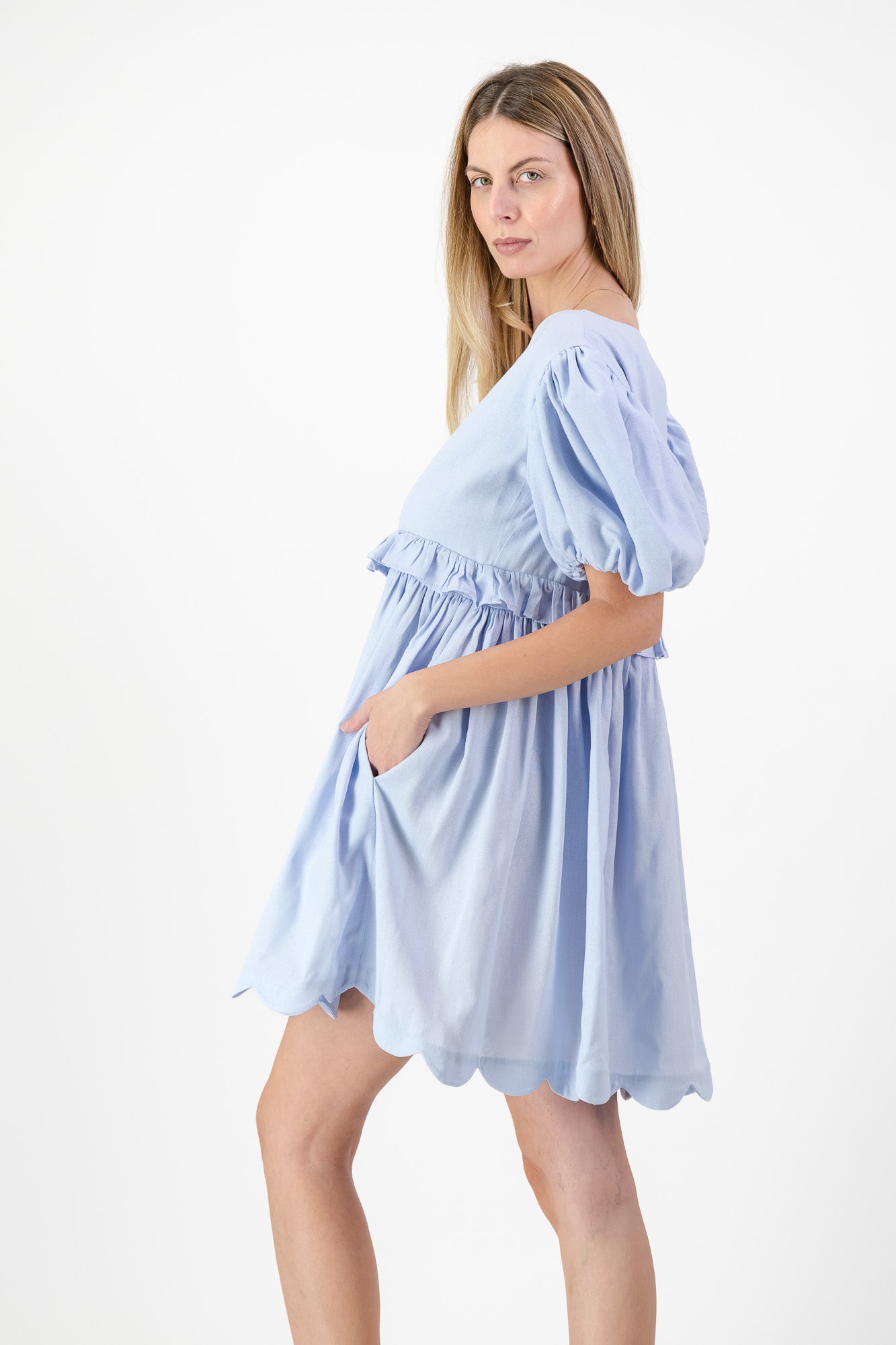 Bluebell Whisper Scallop Dress  — Cool Blue