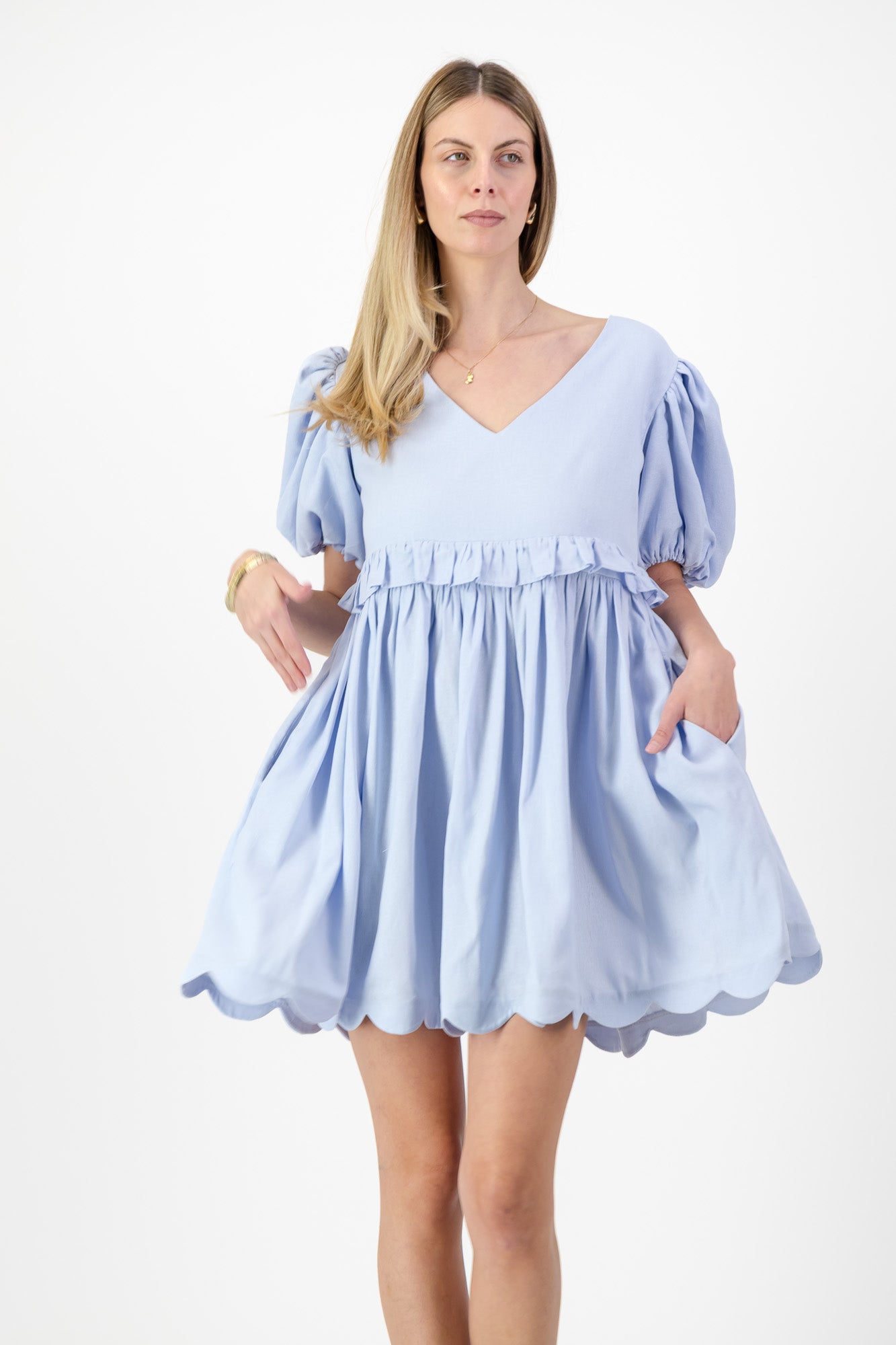 Bluebell Whisper Scallop Dress  — Cool Blue