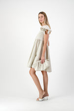 Sand Lily Frill Sleeve Dress  — Stone