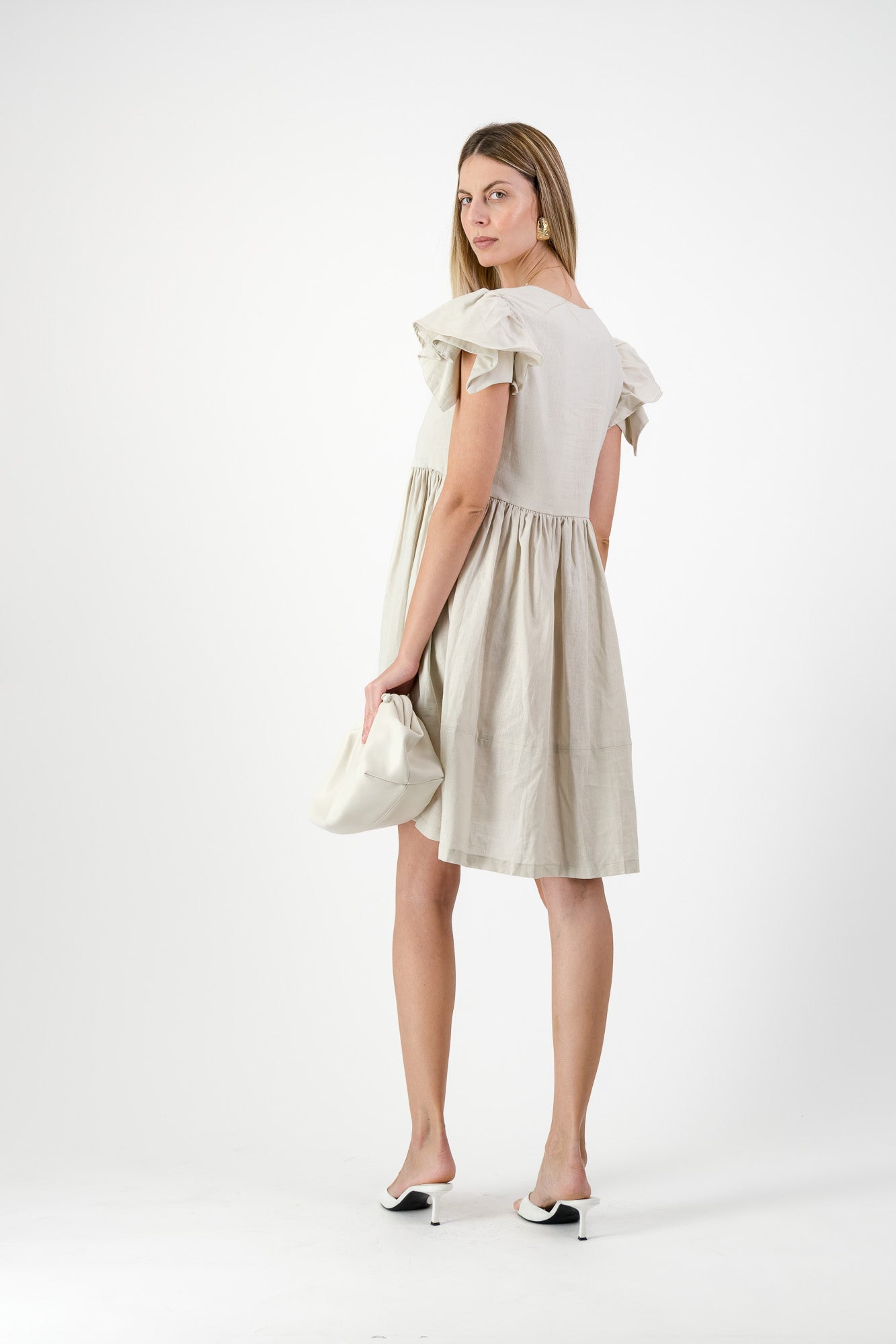 Sand Lily Frill Sleeve Dress  — Stone