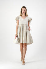 Sand Lily Frill Sleeve Dress  — Stone