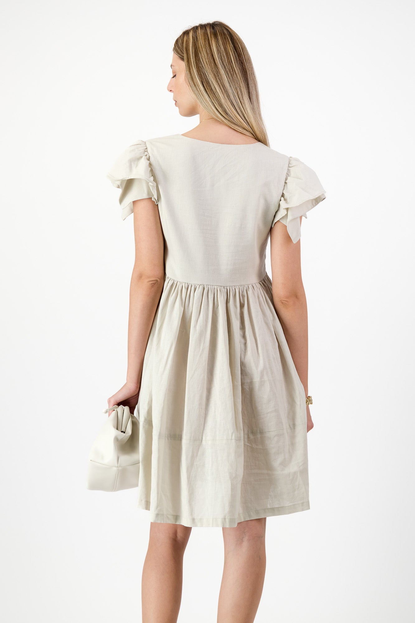 Sand Lily Frill Sleeve Dress  — Stone
