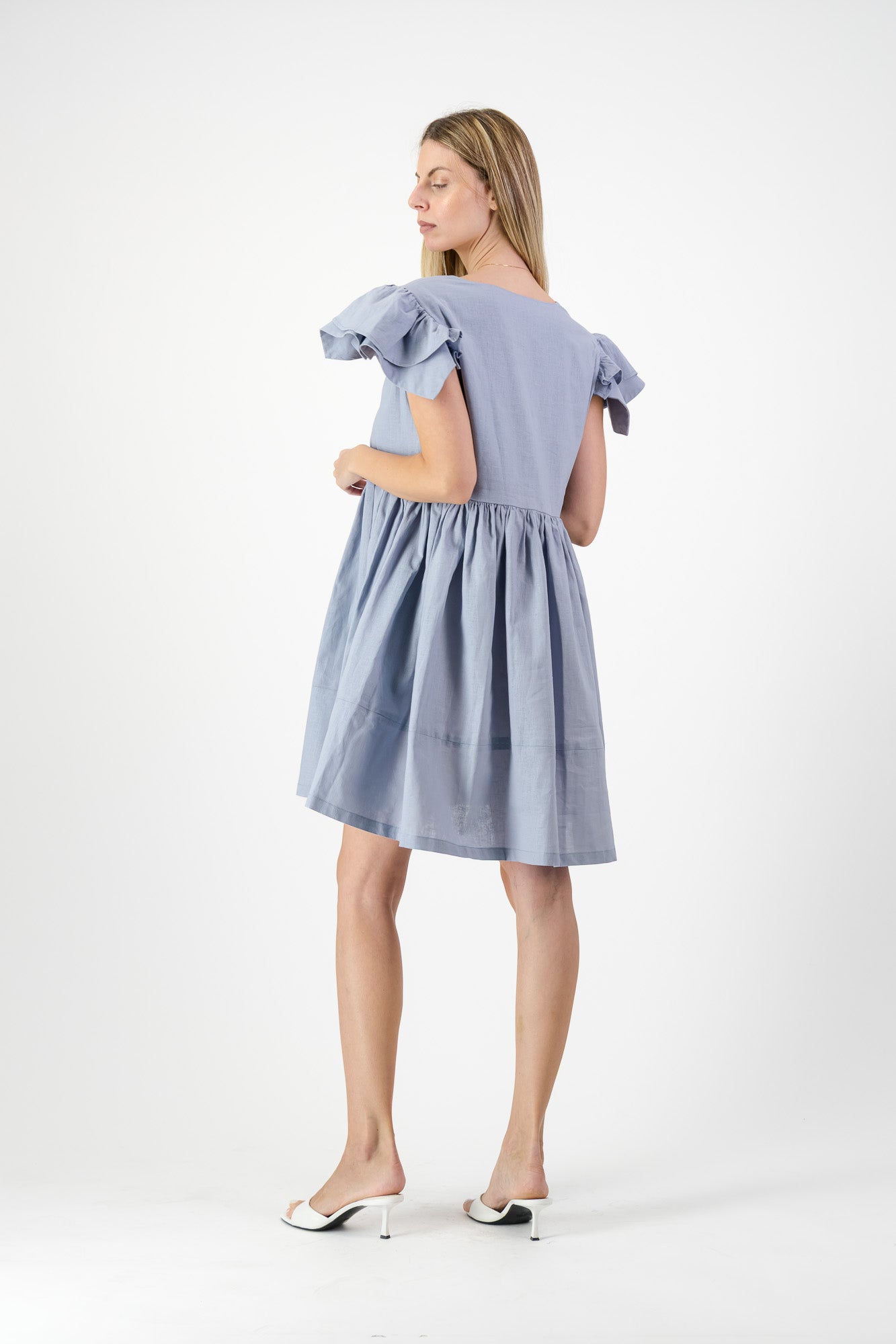 Morning Mist Frill Sleeve Dress  — Misty Blue