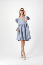 Morning Mist Frill Sleeve Dress  — Misty Blue
