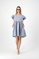 Morning Mist Frill Sleeve Dress  — Misty Blue