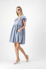 Morning Mist Frill Sleeve Dress  — Misty Blue