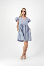 Morning Mist Frill Sleeve Dress  — Misty Blue