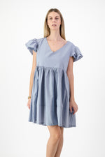 Morning Mist Frill Sleeve Dress  — Misty Blue