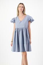 Morning Mist Frill Sleeve Dress  — Misty Blue