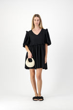 Midnight Bloom Puff Sleeve Dress — Black