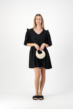 Midnight Bloom Puff Sleeve Dress — Black