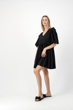 Midnight Bloom Puff Sleeve Dress — Black